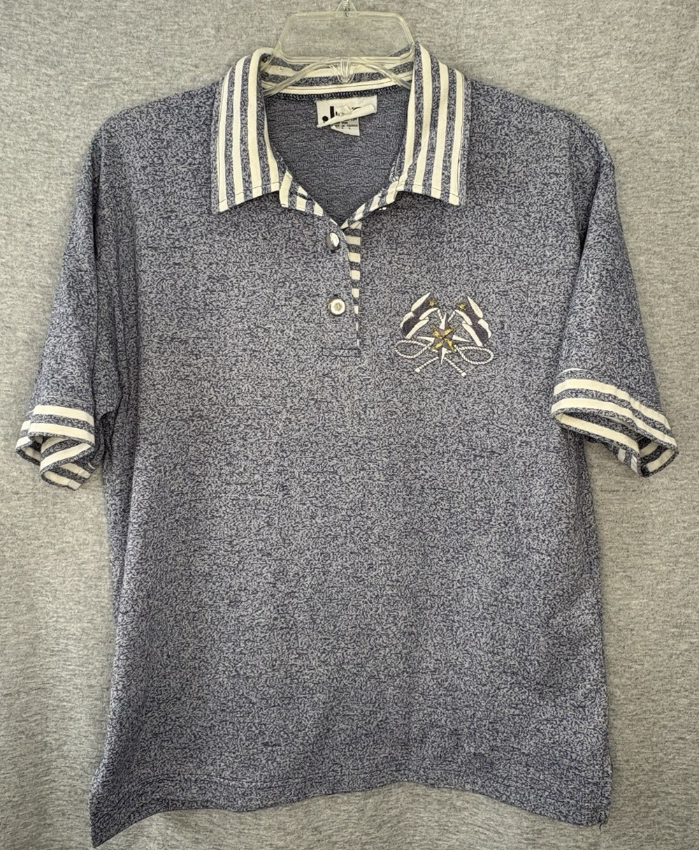 True Vintage 70's Joyce Blue White Polo Nautical Top Medium Summer Boating